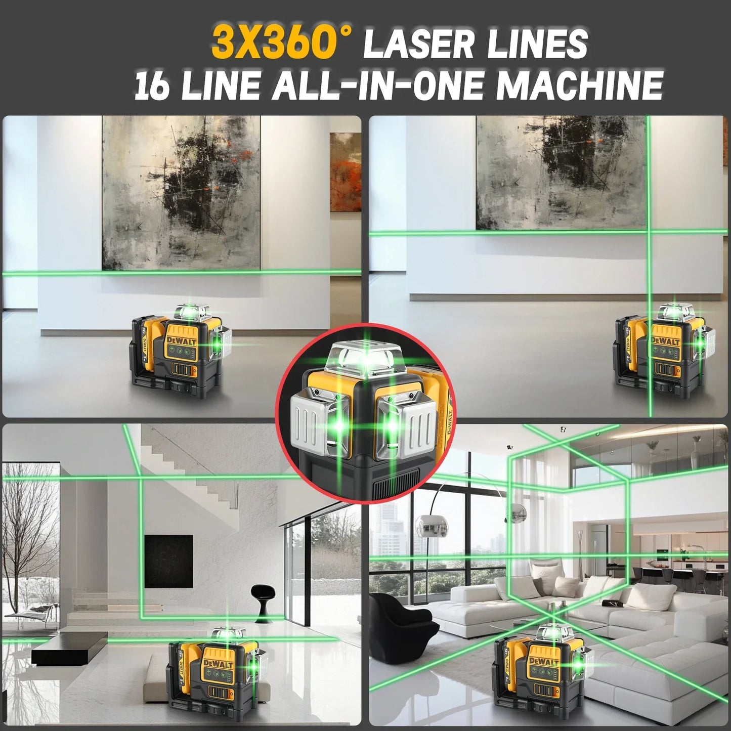 Livella laser DeWalt DW089LG a 360° — strumento di misurazione laser per edilizia, laser professionale con grado di precisione elevato, senza fili/ricaricabile