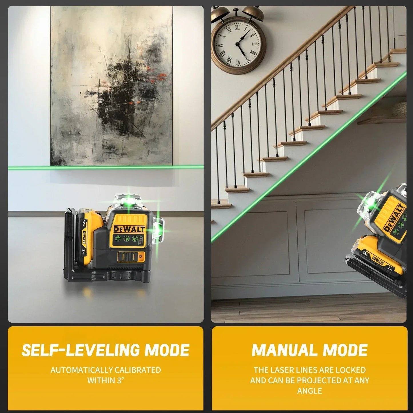 Livella laser DeWalt DW089LG a 360° — strumento di misurazione laser per edilizia, laser professionale con grado di precisione elevato, senza fili/ricaricabile