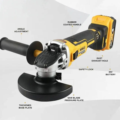 Smerigliatrice angolare DEWALT 20V MAX* con interruttore a paletta, modello DCG416B — smerigliatrice angolare wireless brushless da 125 mm, 9000 RPM, alimentata a batteria al litio, ideale per taglio e lucidatura.